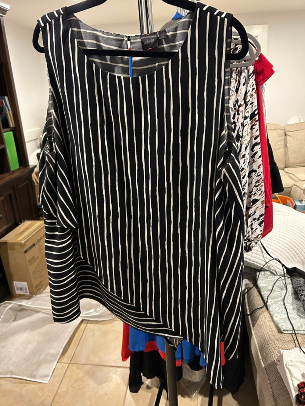 Lovely Black and White Striped Women's Tunic Top